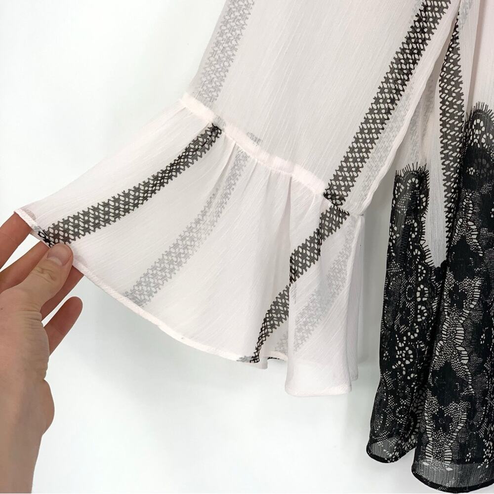 INC International Concepts Sheer Blouse White Black S - Picture 2 of 5
